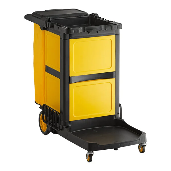 Lavex Premium Gray 3-Shelf Janitor Cart Kit with Yellow Bag, Black Zippered